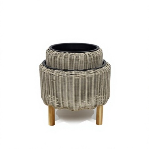 Ensemble de pots de fleurs en plastique pour l'extérieur, jardinières de style rustique, design circulaire avec pieds en bois pour fleurs et plantes vertes - Product Image 2