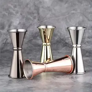 Modern Style Stainless Steel Barware Tools Wine Measure Cup Metal Bar Gold Double Cocktail Jigger With Scale