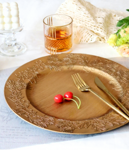 XiangJin di lusso per cena piatto moderno rettangolare nuovo cerchio in plastica oro elegante sottopiatto per uso domestico - Product Image 1