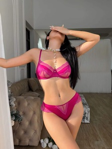 Conjunto de lencería sexy de satén con encaje al por mayor, sujetador con aros transpirable de copa 3/4 y tanga, conjunto de 2 piezas estilo francés para mujer - Product Image 3