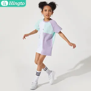 Hingto Little Girls Kids Children Summer Out Door Cotton Loose Crewneck T-Shirt Dress