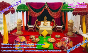 Exclusive Punjabi <b>Mehndi</b> Stage <b>Decoration</b> Props Traditional Punjabi Sangeet Stage Props Wedding <b>Mehndi</b> Setup With Punjabi Statue - Product Image 3