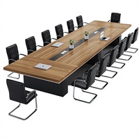 Ensemble de table de conférence longue, design minimaliste moderne de style panneau, en bambou, avec boîte de jonction de câbles ignifuge pour conférence