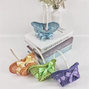 Mini paniers en osier en forme de cœur avec poignées, orange, violet, vert, bleu clair, pour l'arrangement floral et le rangement, panier à jouets - Product Image 4