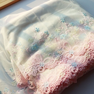 Tela de Voile Suave con Bordado de Flores Grandes en <span class=keywords><strong>Color</strong></span> <span class=keywords><strong>Rosa</strong></span>, Estilo Japonés, con Ribete de Encaje, 100% Poliéster, Soluble en Agua, 20cm de Ancho - Product Image 6