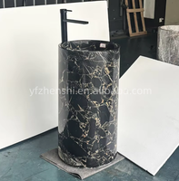 Wastafel Pedestal Marmer Bunga Hitam Emas Mewah Modern Ramah Lingkungan untuk Kamar Mandi Hotel Rumah Vila