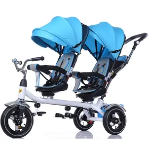 LUCHEN-TB007 Double Baby Stroller Children's Tricycle Twin Trolley Bicycle Baby Portable Large Foldable Baby Carriage