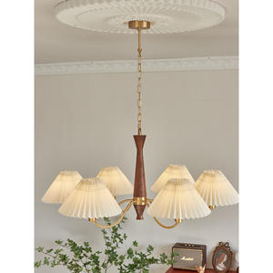 Lustre de style rétro japonais nordique, finition tout cuivre, élégant et tendance, luminaire plissé pour salon, lampes suspendues - Product Image 1