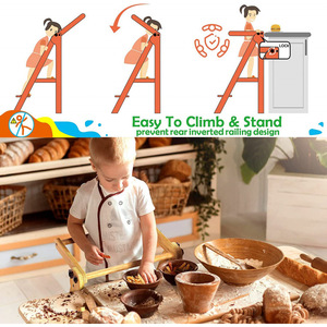 Torre de aprendizaje con pizarra, 3 niveles de altura ajustable, taburete de madera plegable para niños, asistente de cocina - Product Image 4