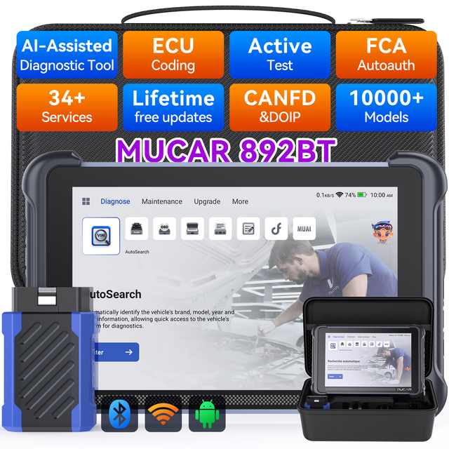 MUCAR 892BT AI Diagnostic Obd2 Scanner Lifetime Free Update Full System CANFD CoIP ECU Coding Bidirectional Car Auto Scanner