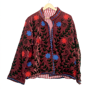 Trending Handmade Suzani Embroidery Knitted Cotton Velvet Winter Short <b>Quilted</b> <b>Jacket</b> for Women with Stripe Design - Product Image 1