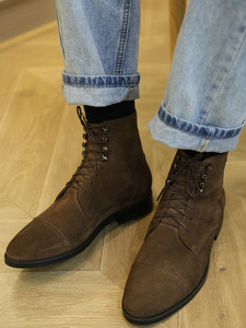 Bottes Chelsea en daim de vache haut de gamme pour hommes, style western, à lacets, formelles, de ville, brogues, style italien, grandes tailles - Product Image 3