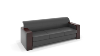 Fauteuil de bureau individuel Cleveland, canapé de réception moderne, accoudoir en placage de noyer, fauteuil de visiteur en cuir véritable et microfibre