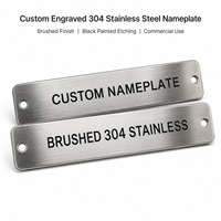 Placa de Identificación Personalizada de Acero Inoxidable 304 Cepillado, Placa de Metal con Logotipo Impreso en Negro con Dos Orificios de Montaje para Equipos