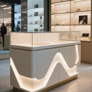 Vitrine rectangulaire pour bijoux, placage noyer, finition acier inoxydable, kiosque <span class=keywords><strong>de</strong></span> vente au <span class=keywords><strong>d</strong></span>étail sur mesure pour bijouterie, éclairage LED - Product Image 6