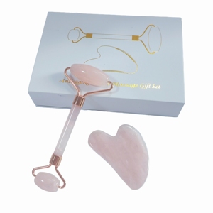 ชุดลูกกลิ้งและที่ขูดหยกและควอตซ์โรสธรรมชาติพร้อมกล่อง - Product Image 1