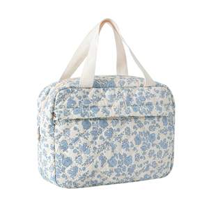 Tas <span class=keywords><strong>Makeup</strong></span> koket quilt besar, <span class=keywords><strong>Organizer</strong></span> kosmetik perjalanan katun bunga Preppy lucu dengan pegangan atas multi-lapisan kantung perlengkapan mandi - Product Image 1