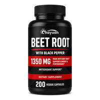Compléments alimentaires en capsules de racine de betterave pour adultes, extrait de poudre de betterave 1350 mg avec poivre noir, oxyde nitrique, sans gluten, 200 unités
