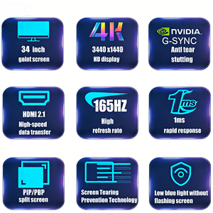 Moniteur Incurvé 34 Pouces Certifié CE avec Éclairage RGB 165Hz Résolution 4K 1440P HDR Écran Large LCD Moniteurs de Jeu pour PC - Product Image 2