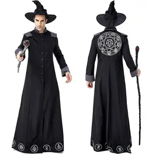 Men Magic Wizard Sorcerer Warlock Costume Magician Cosplay for Men Halloween Purim Party Costumes Fancy Dress