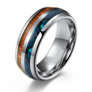 Phong cách cổ điển cong vonfram dát Vòng gỗ với bào ngư vỏ Veneer thoải mái bên trong ban nhạc trang sức phụ kiện - Product Image 1