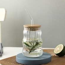 Copo de Vidro Bonito de Alto Valor para Uso Doméstico com Canudo Rosqueado, Copo de Vidro Borossilicato para Café, Leite e Chá com Canudo e Tampa de Bambu - Product Image 3
