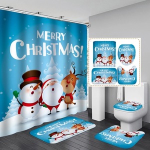Rideau de Douche en Polyester Imprimé Numérique Personnalisé Motif Père Noël Bonhomme de Neige Renne Imperméable Vente en Gros - Product Image 6
