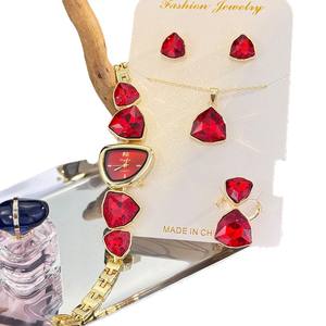 다채로운 다이아몬드 박힌 4 종 세트 불규칙한 모양의 시계 목걸이 반지 귀걸이 스테인레스 스틸 밴드 합금 Miyota 유리 - Product Image 5