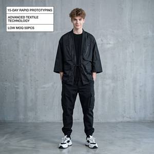 Custom OEM Waterproof Black Technical Wrap <strong>Kimono</strong> <strong>Jacket</strong> for <strong>Men</strong> Windproof Techwear Streetwear Cargo Outfits - Product Image 1