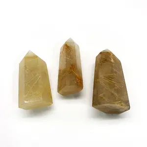 Donghai atacado de pedras tamanho pequeno, pedras de ouro ponto de cristal rutilhado torre de quartzo natural para cura donghai