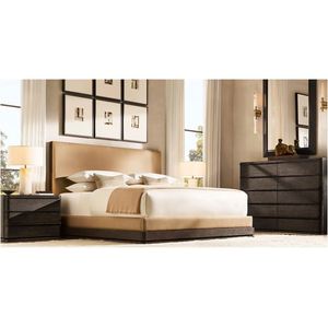 Meubles de chambre à coucher de luxe au design moderne personnalisable, lit double en bois de chêne massif - Product Image 2