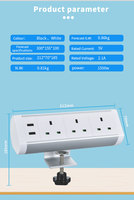 Multiprise de bureau standard britannique à 3 prises, sans perçage, à fixer sur le plateau de table avec prise de charge USB