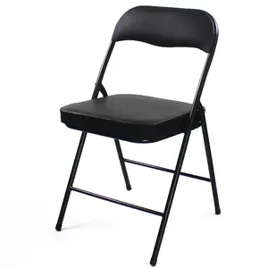 Black PU with Thick Sponge Seat Cushion Folding Chair for Home and Office