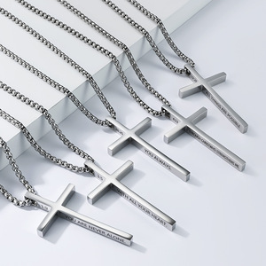 Collar unisex con cruz de acero inoxidable, colgante bíblico inspirador, cadena de regalo, joyería - Product Image 1