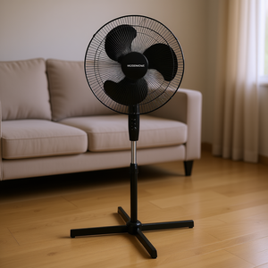 Ventilador de Pedestal Modernhome de 16 Pulgadas con Oscilación, Altura Ajustable, Tres Velocidades, Motor de CA de Metal Negro, Uso Doméstico - Product Image 2