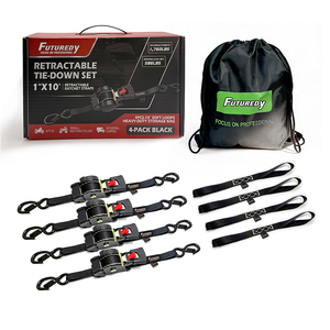 4 Kits de sangles à <span class=keywords><strong>cliquet</strong></span> rétractables automatiques de 1 pouce, 1760 lb, avec boîte de couleur et sac à cordon, certifiés CE/GS - Product Image 1