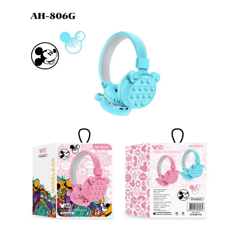 Mickey Fidget Jouets Mignon Casque Bulle Jouet Antistress Tête-monté Casque Sans Fil Arc-En-Ciel Stéréo Écouteur