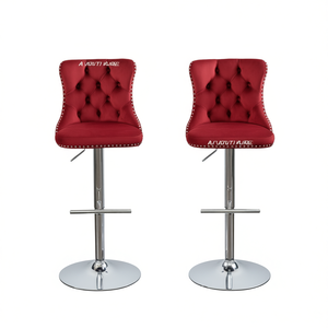 Sgabelli da bar Avouti Aure in velluto, base cromata da 25-33 pollici, trapuntati, rosso vino, set da 2 - Product Image 1
