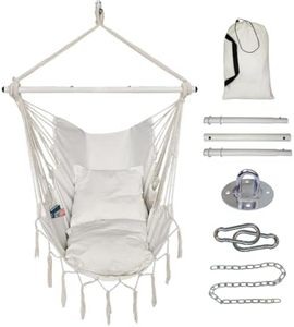 Fauteuil suspendu avec corde à suspendre, fauteuil suspendu avec 2 coussins, <span class=keywords><strong>barre</strong></span> d'écartement en acier avec anneaux anti-déchirure, charge maximale de 500 livres - Product Image 1