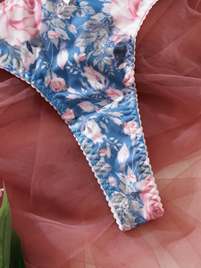 Ensemble de lingerie sexy pour femmes avec soutien-gorge push-up à armatures en dentelle semi-transparente, imprimé floral romantique, soutien-gorge et culotte 2 pièces pour femmes - Product Image 6