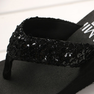 Logo personnalisé été plage pantoufle Bling scintillant paillettes <span class=keywords><strong>tongs</strong></span> <span class=keywords><strong>compensées</strong></span> mignon extérieur <span class=keywords><strong>tongs</strong></span> pour femmes dame - Product Image 2