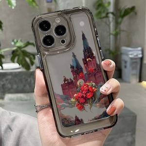 Rétro Château Rouge Fleur Impression Antichoc Espace TPU <span class=keywords><strong>Housse</strong></span> de Téléphone Portable pour Iphone 8 X Xr Xs 11 12 13 14 15 16 17 Pro Max - Product Image 5