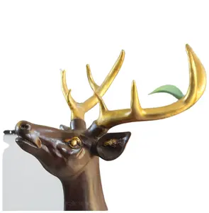 Escultura de bronze de animais para decoração de jardim ao ar livre, alta qualidade, chifre longo, alce, veado, bronze