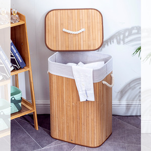 Bamboo <b>Laundry</b> <b>Hamper</b> 60x40x30cm With Lid And Handle For Clothes Storage Rectangle Shape Canvas Liner Eco Friendly - Product Image 2