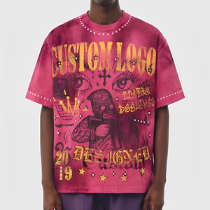 T-shirts surdimensionnés en coton pour hommes, style streetwear personnalisé, vintage, tie-dye, imprimé DTG, avec strass, effet délavé à l'acide - Product Image 1
