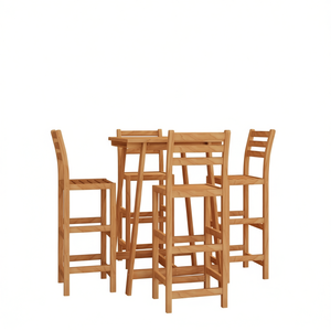 Conjunto de Bar de Madera Maciza de Acacia, Muebles de Bar Modernos y Duraderos para Exteriores, Sillas con Respaldo de Listones de Diseño Contemporáneo, Forma Rectangular - Product Image 1