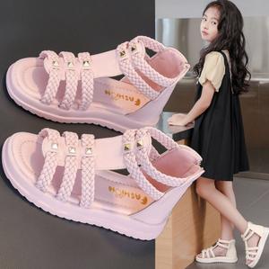 Sandales fille été 2023 nouveau style chaussures de princesse à bout ouvert dans la petite fille à semelle souple <span class=keywords><strong>Darling</strong></span> chaussures romaines montantes 10 ans - Product Image 4