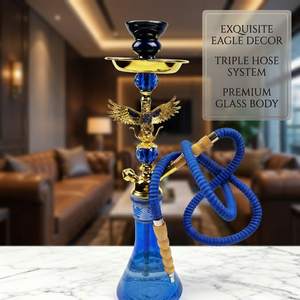 Narguile Chicha <span class=keywords><strong>de</strong></span> Lujo con Decoración <span class=keywords><strong>de</strong></span> Águila, Triple Salida, Azul, <span class=keywords><strong>de</strong></span> Aleación <span class=keywords><strong>de</strong></span> Zinc, Adornado con Cristales, Dorado, para Venta al por Mayor - Product Image 2