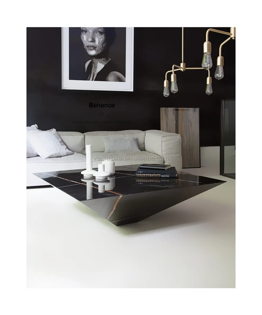 Meja kopi sofa marmer kubus hitam putih piramida terbalik berlian meja Pusat batu bergerak ruang tamu Nordik desain Modern