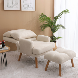 Sillón Individual de Tela con Función de <span class=keywords><strong>Cama</strong></span>, <span class=keywords><strong>Respaldo</strong></span> Ajustable, Convertible en Sofá <span class=keywords><strong>Cama</strong></span>, Sillón de Descanso con Reposapiés Otomano - Product Image 5